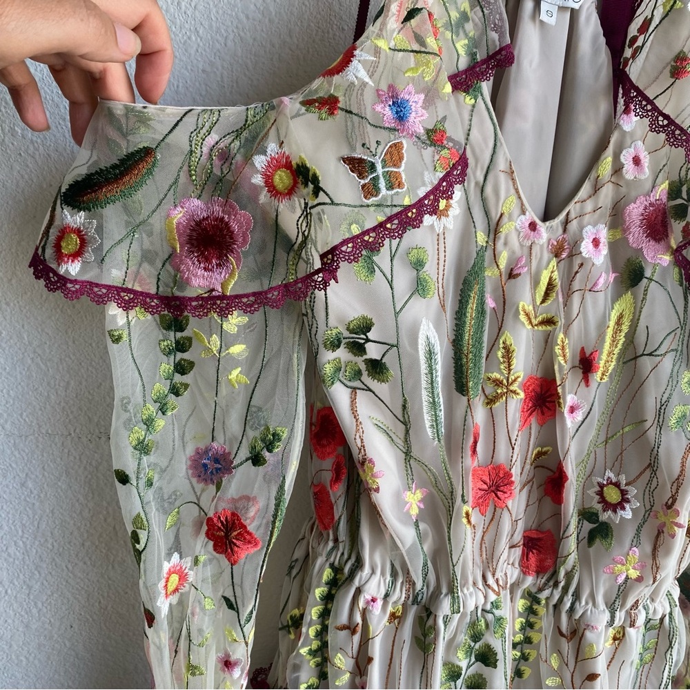Alexis Adeline Embroidered Floral Short Dress in Ivory Garden - Picture 9 of 10